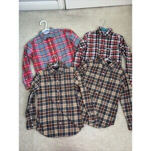 Janie and Jack Boys Button Down Plaid Shirts Long Sleeves Size 6 Lot of 4